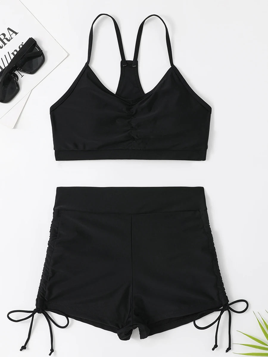 Bikiniset met hoge taille en trekkoord aan de voorkant (2025) - Damesbadkleding en strandkleding