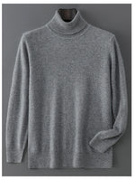 Men's 100% Pure Wool Pullover Sweater For Autumn Winter High Collar Knitted Long Sleeved Loose Solid Color Casual Simple Warmtop