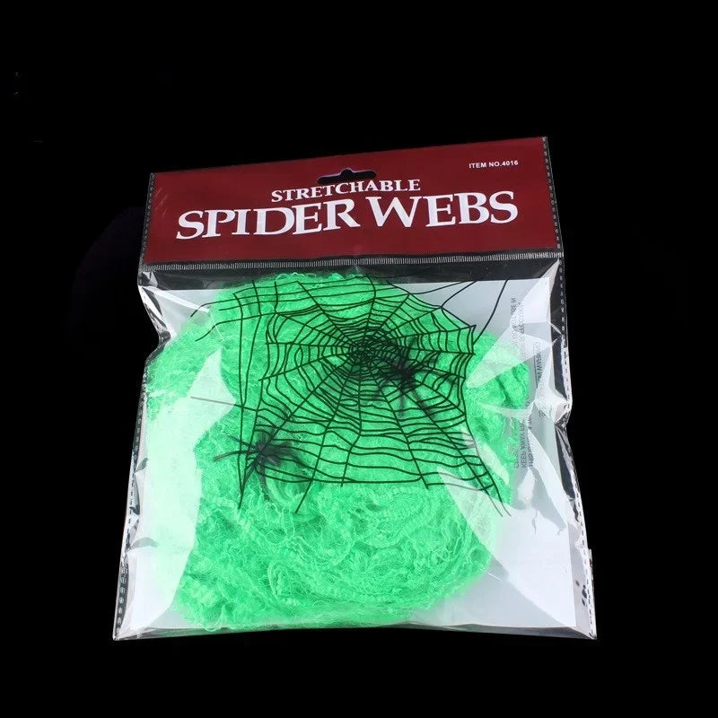 Halloween Decorations Artificial Spider Web Super Stretch Cobwebs with Fake Spiders Scary Party Scene Decor Horror House Props