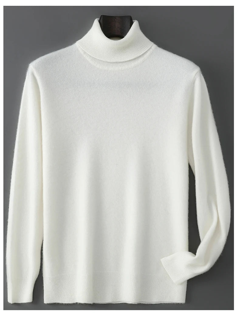 Men's 100% Pure Wool Pullover Sweater For Autumn Winter High Collar Knitted Long Sleeved Loose Solid Color Casual Simple Warmtop