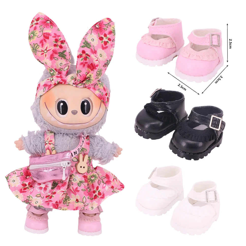 3.8cm Doll Shoes Solid Color Pop Lace up Canvas Shoe PU Shoes For 17cm Labubu Doll Clothes Accessories,Girl's Toys Clothing Gift