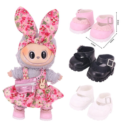 3.8cm Doll Shoes Solid Color Pop Lace up Canvas Shoe PU Shoes For 17cm Labubu Doll Clothes Accessories,Girl's Toys Clothing Gift
