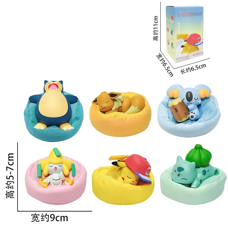 Pokemon Figures Kawaii Casual Time Sleeping Posture Ornaments Series Figures Doll Pokémon Pikachu Anime Cartoon Kids Gifts Toys