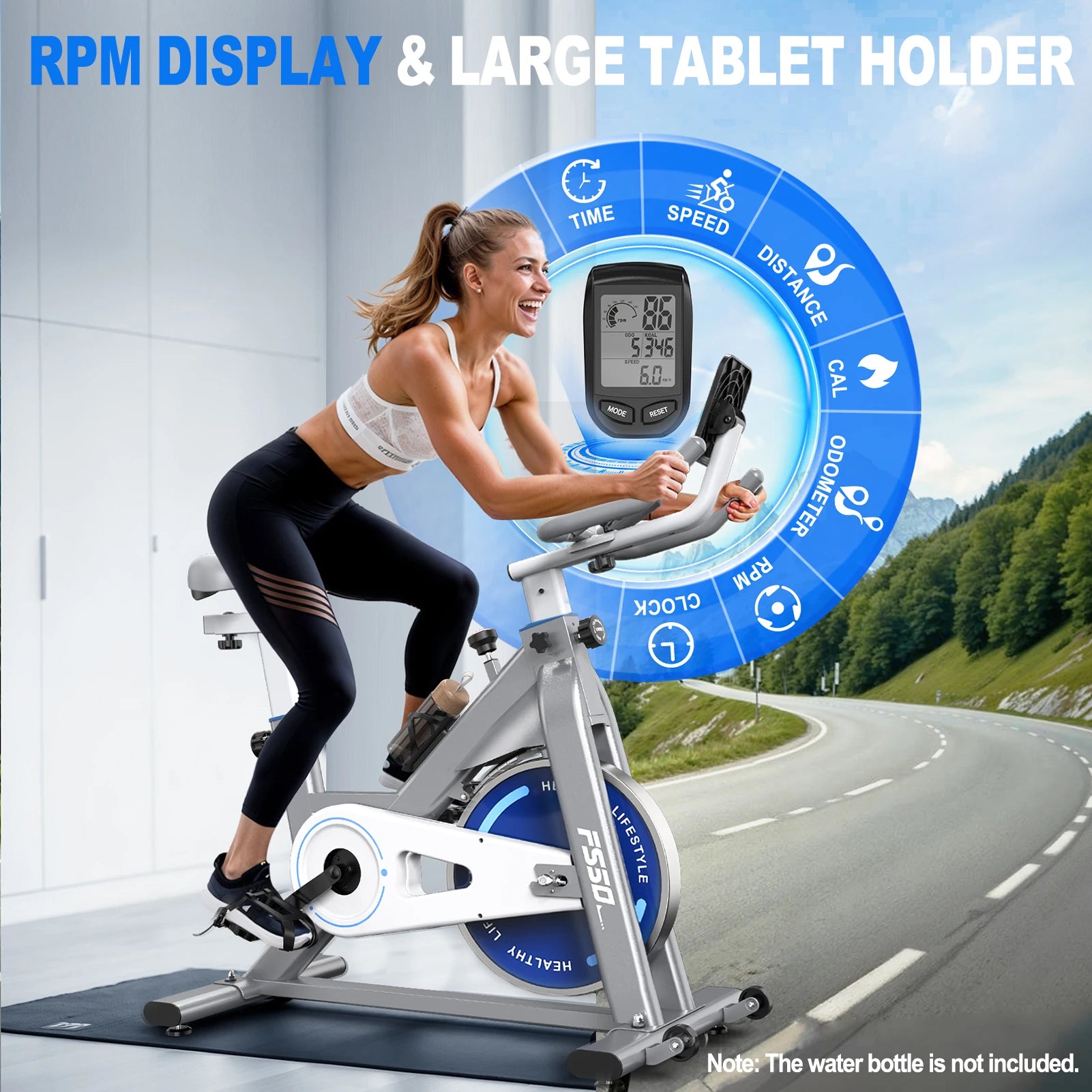 Fysiq Fs50 Exercise Bike 300W, 4-Way Adjustable Ergometer, Indoor Fitness Bike with Rpm Display, Tablet Holder, 150kg Capacity