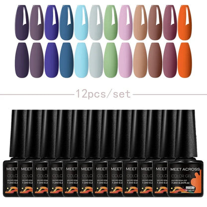 MEET ACROSS 12Pcs Gel Nail Polish Set 7.3ml Pink Blue Neon Macaron Color for Nails UV Gel LED Nail Art  Varnish Manicure Kit