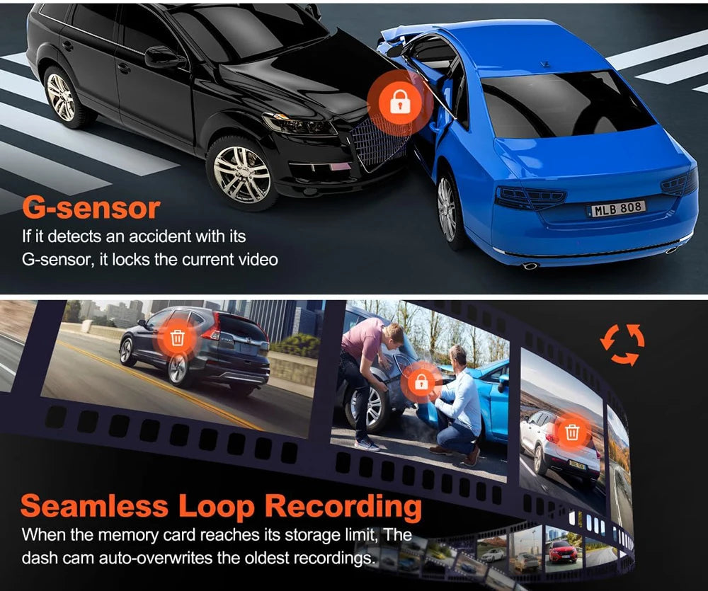 Dash Cam Dual Lens 4K UHD Recording Car Camera DVR Night Vision Video Recorder GPS Wi-Fi Room Black Box 2.5K Rear View Camera