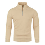 Spring Autumn Men's Half Zipper Knit Pullovers Solid Color Loose Casual Stand Collar Long Sleeve Pull On Knitted Sweater Men