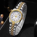 1pcs Women's Fashion Round Room Gold Steel Band Quartz Wristwatch