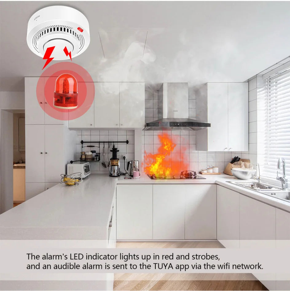 Tuya Smart WiFi Smoke Sensor Fire Protection Smoke Detector 85dB Sound Security System Firefighters  Smartlife APP Control