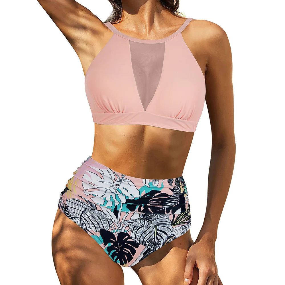 Lace-Up High-Waist Bikini Set