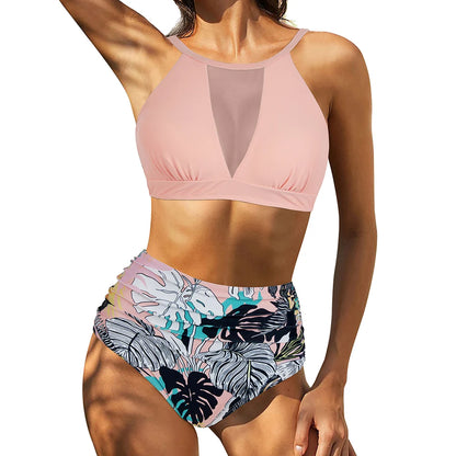 Lace-Up High-Waist Bikini Set