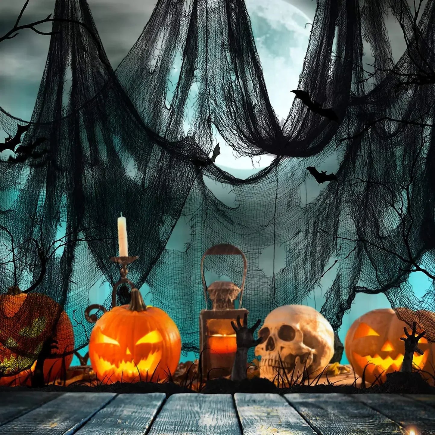 76x183cm Halloween Decorations Black Creepy Gauze Cloth Window Table Door Net Spooky Fancy Dress Party Haunted House Wall Decor