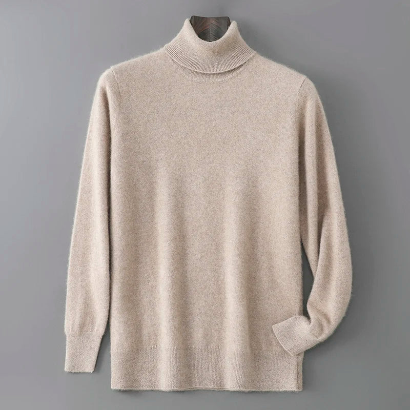 Men's 100% Pure Wool Pullover Sweater For Autumn Winter High Collar Knitted Long Sleeved Loose Solid Color Casual Simple Warmtop