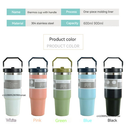 20oz/30oz Thermal Water Bottle With Straw Stainless Steel Car Coffee Mug Keeps Cold and Heat Thermal Mug Tumbler Vacuum Flasks