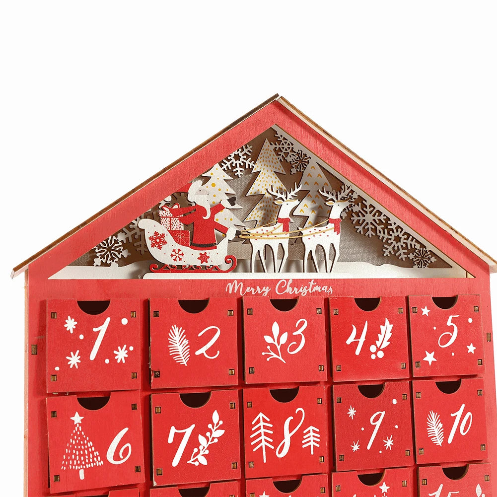 Red House Christmas Wooden Advent Calendar With 24 Storage Drawers Countdown To Christmas Decoration Candy Storage Box
