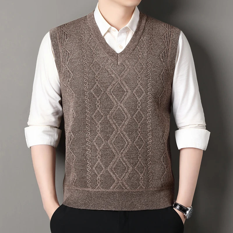 Cardigan Sweater Vests Men Autumn Winter Fleece Knitted Waistcoat Argyle Plaid Smart Causal Fashion Knit Sleeveless Sweater Vest