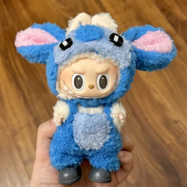 2025 New 17cm Blind Box Labubu Costume Cosplay Changeable Handmade Frog and Pig Plush Set Skirt Labubu Doll Costume