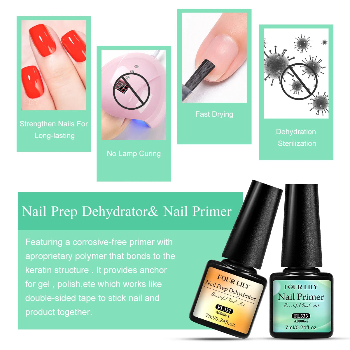 7ml Nail-Primer & Prep Dehydrator Gel Nail Polish 28 Days+ Long-Lasting No Need UV LED Lamp Nail Gel Base Top Coat Varnishes
