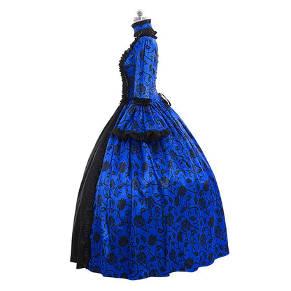 Women Vintage Exquisite Dress Gothic Retro Floral Print Ball Gowns Dress Medieval Renaissance Court Dress Halloween Costume
