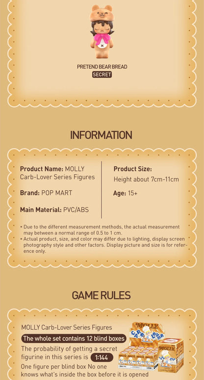 POP MART MOLLY Carb-Lover Series Mystery Box – 1PC/12PCS Blind Box Collectible Figure (Official POPMART Figurine)