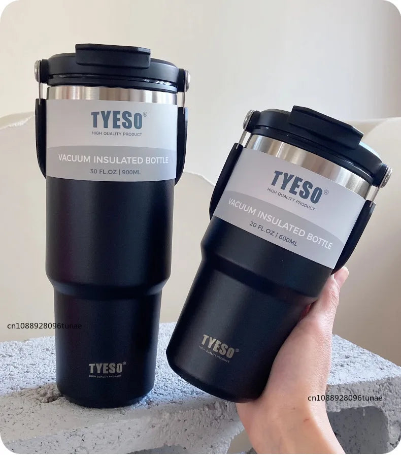 Tyeso 600/750/900ML Car Coffee Cup Thermo Bottle with Straw Portable Sport Insulated Vacuum Flask Travel Thermal Water Bottle