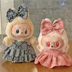 17cm For Labubu Doll Clothing Skirt Bowhair Accessory Set Retro Bib Pants Clothes Luxury Messenger Bag Shoes Set Sitting Party