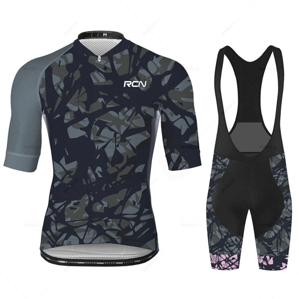 2025 RCN Pro Team Cycling Jersey Set – Men’s Short Sleeve Road Bike & MTB Racing Kit, Breathable Summer Bicycle Clothing with Bib Shorts