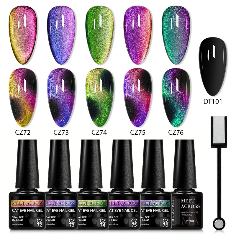7pc Cat Magnetic Nail Gel Polish Set Long Lasting Glitter Nail Supplies Soak Off UV/LED Vernis Gel Kit for Manicure Design