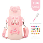 400/500ML Kids Water Bottle Cartoon Dinosaur Thermos Mug Baby Duck Billed Straw 316 Stainless Steel Vacuum Flasks Thermos Bottle