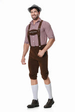 M-XXL Men Bavarian Oktoberfest Lederhosen Costume for Cosplay German Beer Festivals Suspenders Rompers Shirt Hat Set Outfit