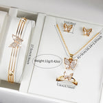 3/6PCS Fashion Heart Women's Watch Plastic Band Analog Golden Quartz Watches Butterfly Jewelry Set(Without Box)