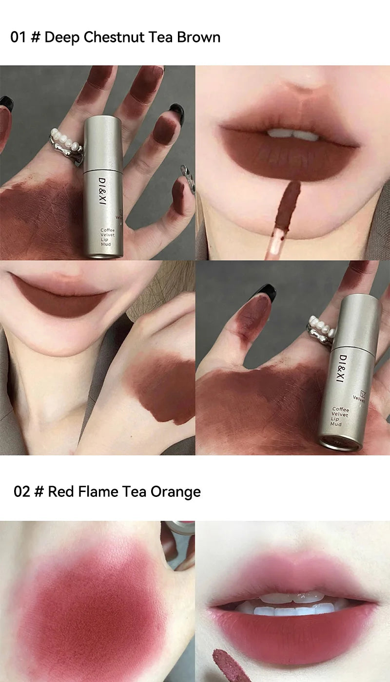 DIXI Mini Silver Tube Matte Lip Glaze — Velvet Finish, Skin-Enhancing, Versatile Low-Saturation Latte Shade