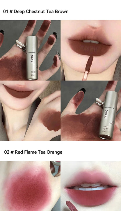 DIXI Mini Silver Tube Matte Lip Glaze — Velvet Finish, Skin-Enhancing, Versatile Low-Saturation Latte Shade