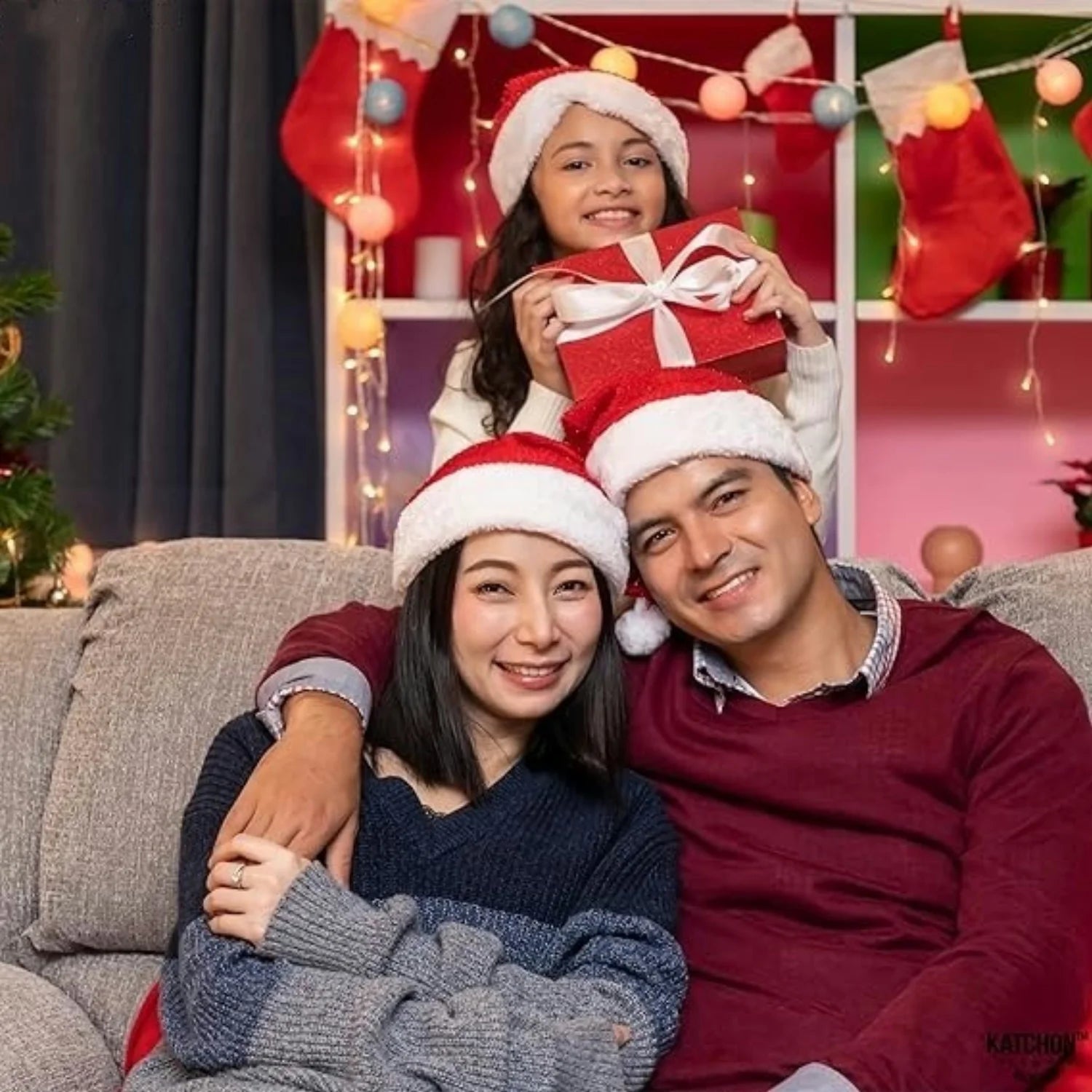 Fluffy Red Santa Hats Set with Plush Brim and Liner for Adults Men Women - Christmas, New Year Party Supplies & Gifts