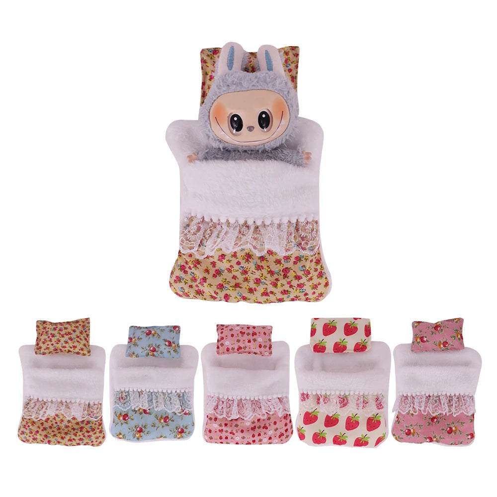 15-17CM Labubu Accessories Sleeping Bag Bed Cute Comfortable Floral Print Sleep Tool Indie Pop&Labubu Accessories Beautiful Toys