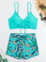 Bikiniset met hoge taille en trekkoord aan de voorkant (2025) - Damesbadkleding en strandkleding