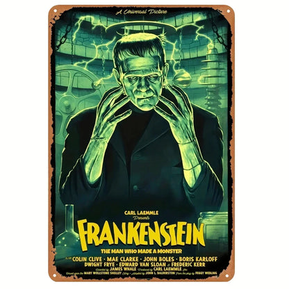 1PC Halloween Metal Sign Horror Movie Theme Shabby Iron Painting Tin Signs Wall Art Man Cave Film Theater Club Home Decoration