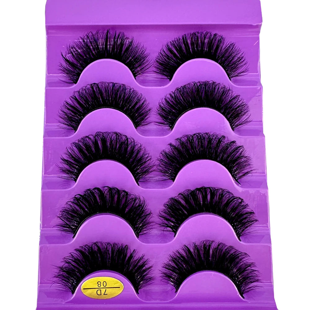 Cat Eye Eyelashes 3D Natural False Lashes D Curl Fluffy Soft Cross 5 Pairs Manga Lashes Wispy Natural Eyelash Extension Makeup