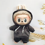 17cm Labubu Doll Black Hoodie Sweatshirt and Pants Set for Doll DIY Outfit Gift