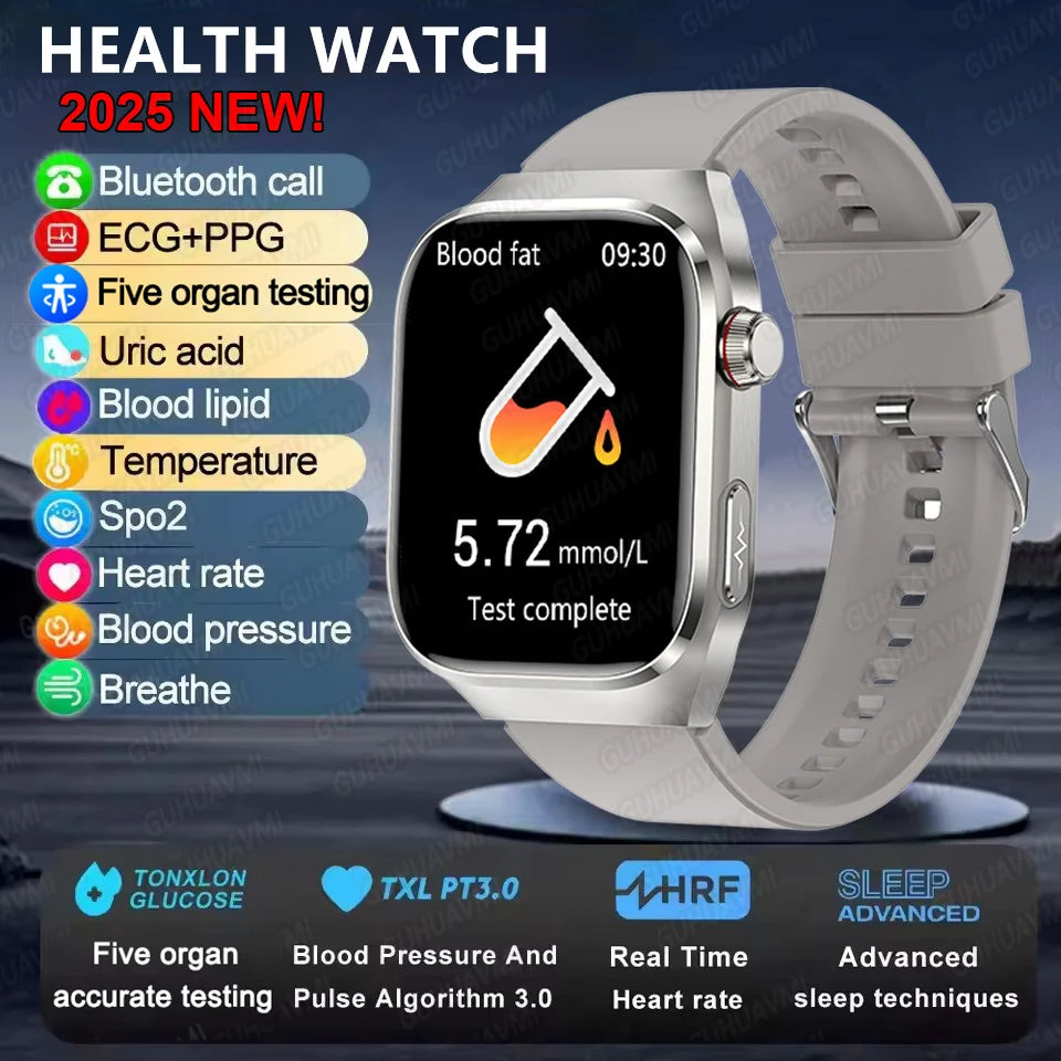 2025 New ECG+PPG Accurate Measure Heart Rate Smart Watch Men Blood Pressure Lipids Uric Acid Bluetooth Call Health Smartwatches