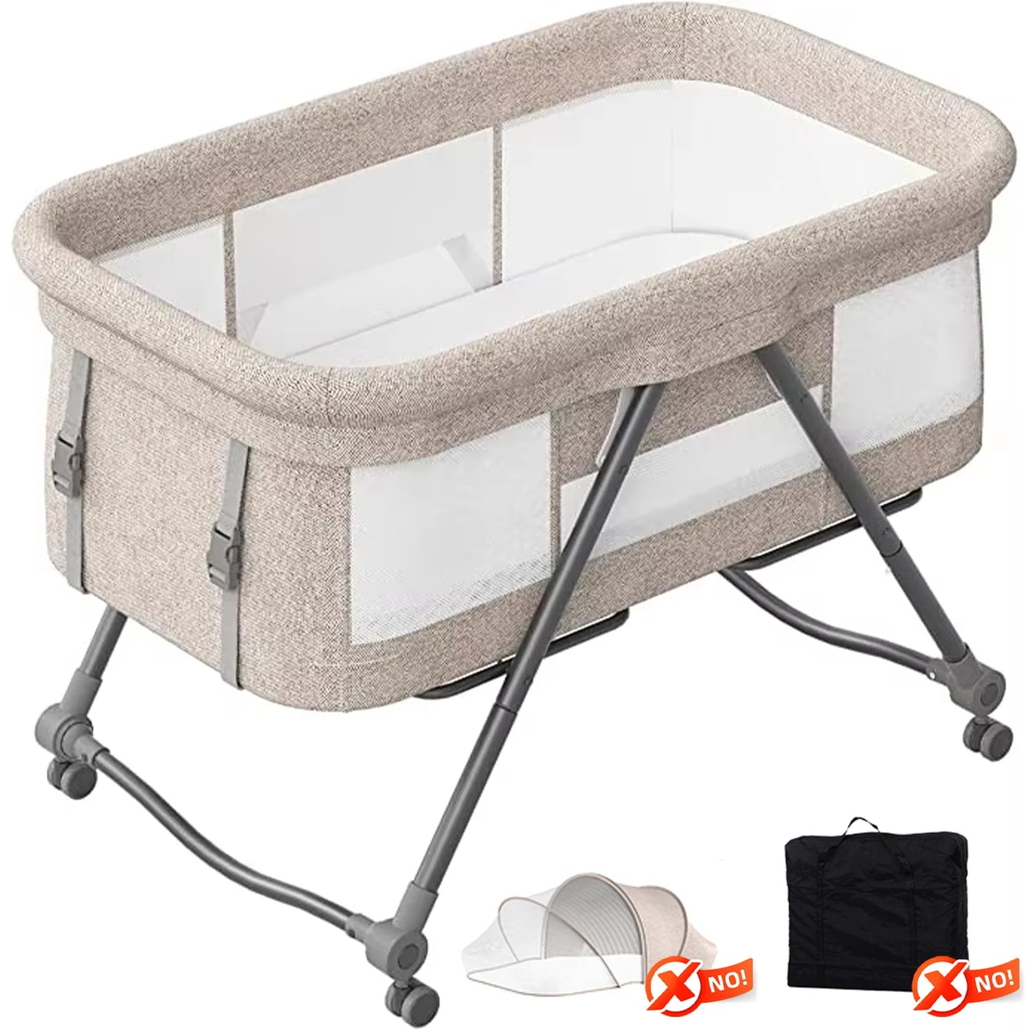 Baby Reisbed met Matras & Stille Wielen – Omvormbare Schommelwieg