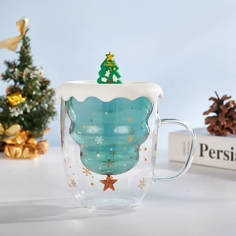 Christmas Tree Cup Transparent Double Heat Resistant Creative Couples Mug Snowflake Drinking Glass Children's Gift Coffee Cups