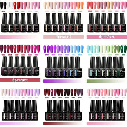 MEET ACROSS 6Pcs Gel Nail Polish Set Pink Red Green Macaron Color Manicure Kit For Nails UV Gel Nail Art Varnish Nail Supplies