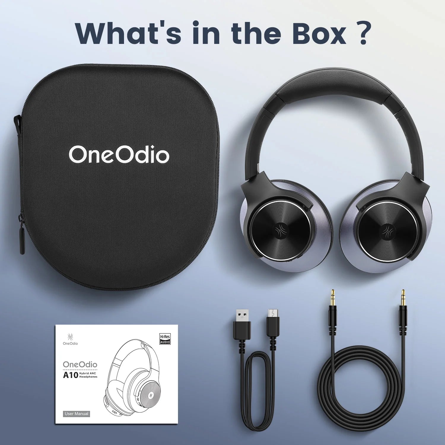 Oneodio A10 Bluetooth 5.4 Headphones Hybrid Active Noise Cancelling With Hi-Res Audio Over Ear Wireless Headset ANC With 5-Mic