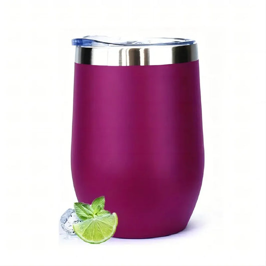 KUUJOJO 12 oz Wine Glass with Lid Stemless Wine Glass Double Walled Vacuum Travel Mug Stainless Steel Coffee Mug