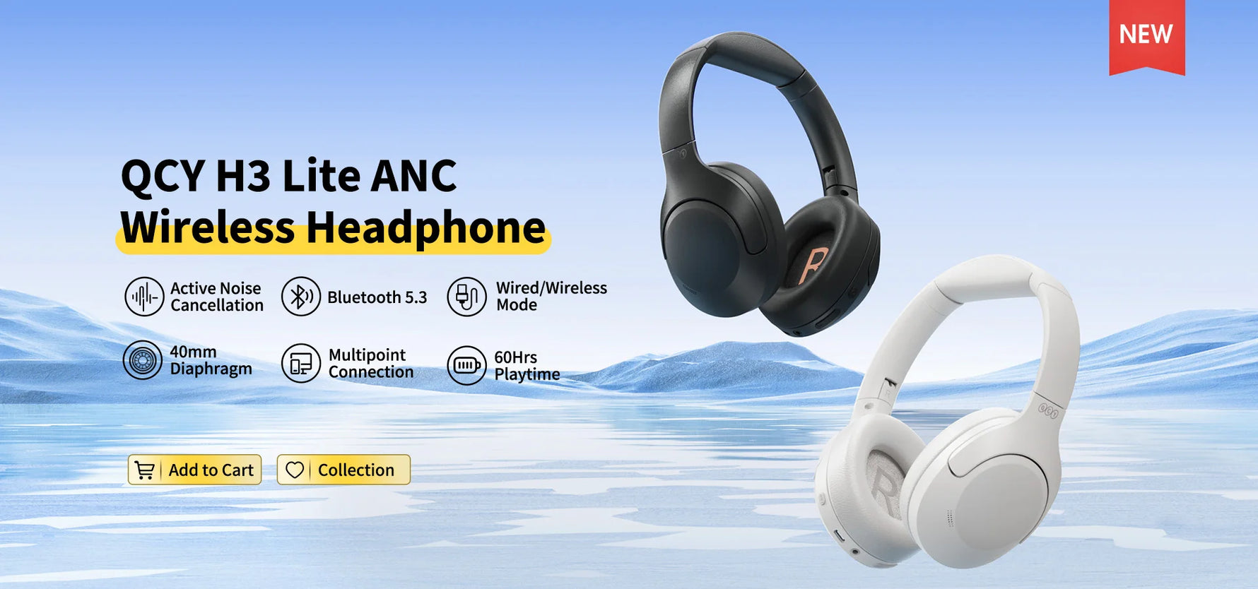 QCY H3 Lite ANC Wireless/Wired Headphones Bluetooth 5.3 Foldable Over Ear Headset HIFI Sound 60H Playtime Earphones Dual Connect
