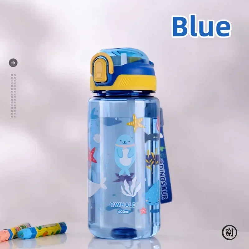 600ml Dinosaur Water Bottle For Kids Water Sippy Cup With Silicone Straw Leakproof Plastic Water Bottles Summer Kids Water Cup