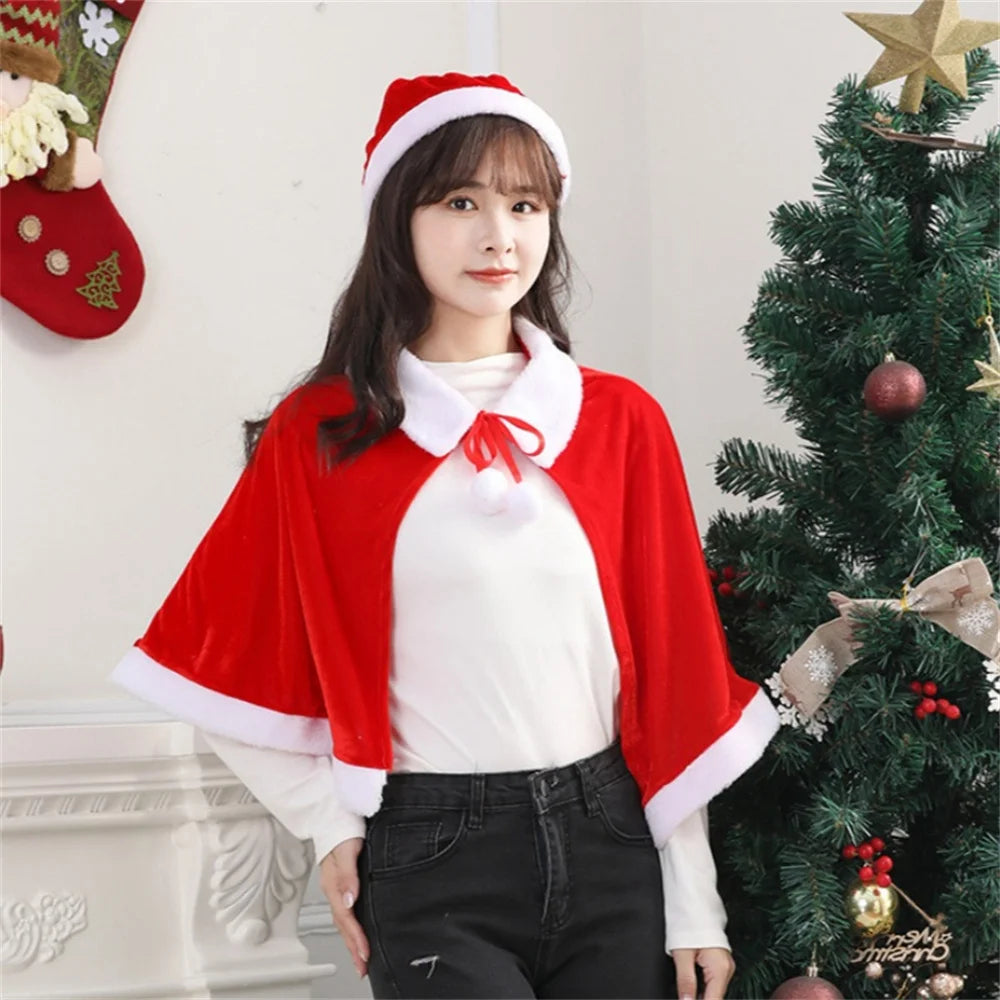 Christmas Shawl Performance Clothing Santa Claus Christmas Cloak Children's and Adults Christmas Cloak Velvet Christmas Costume
