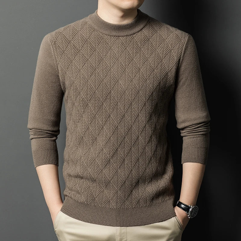 High Quality Winter Men's Mock Neck Knitted Sweater Solid Color Thick Warm Knit Pullovers Men Slim Fit Smart Casual Sweaters