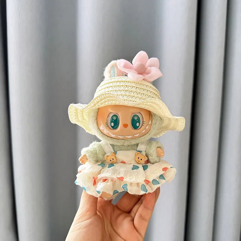 Luxury Plush Wedding Dress Dolls Clothes for Labubu I II Korea Style Fluffy Romantic Wedding Dress Flower Hat Suit for Ladbubu
